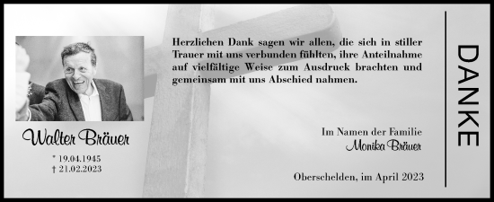 Traueranzeige von Walter Bräuer von Siegener Zeitung