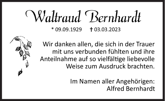 Traueranzeige von Waltraud Bernhardt von Siegener Zeitung