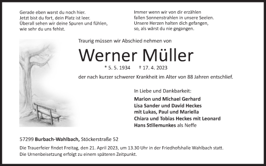 Traueranzeige von Werner Müller von Siegener Zeitung