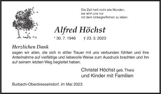 Traueranzeige von Alfred Höchst von Siegener Zeitung
