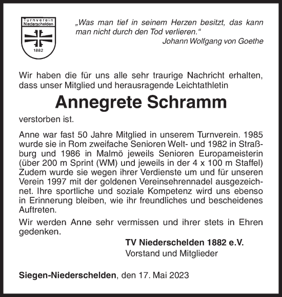 Traueranzeige von Annegrete Schramm von Siegener Zeitung