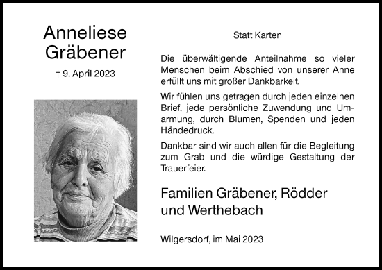 Traueranzeige von Anneliese Gräbener von Siegener Zeitung