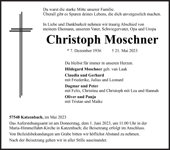 Traueranzeige von Christoph Moschner von Siegener Zeitung