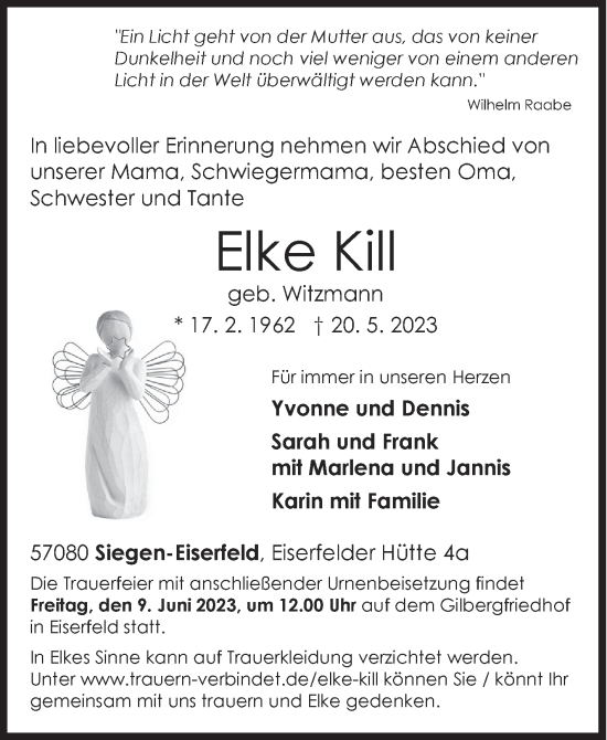 Traueranzeige von Elke Kill von Siegener Zeitung
