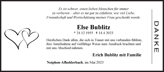 Traueranzeige von Else Bublitz von Siegener Zeitung