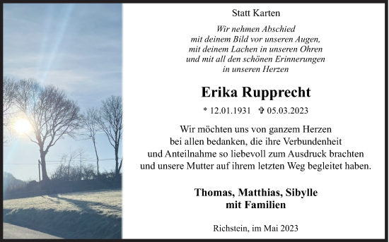 Traueranzeige von Erika Rupprecht von Siegener Zeitung