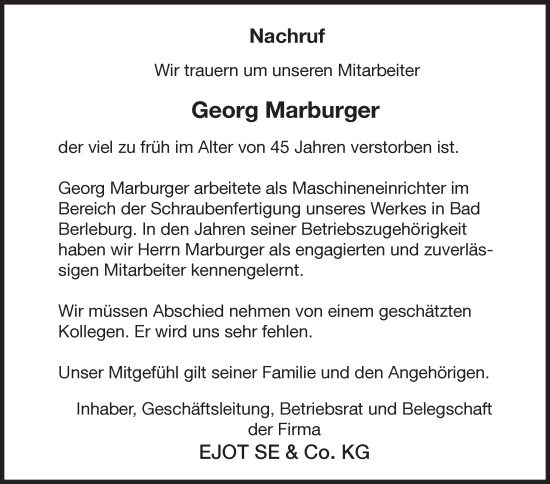 Traueranzeige von Georg Marburger von Siegener Zeitung
