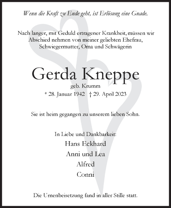 Traueranzeige von Gerda Kneppe von Siegener Zeitung