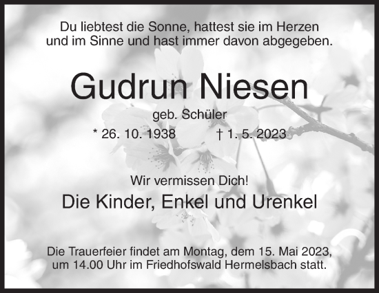 Traueranzeige von Gudrun Niesen von Siegener Zeitung