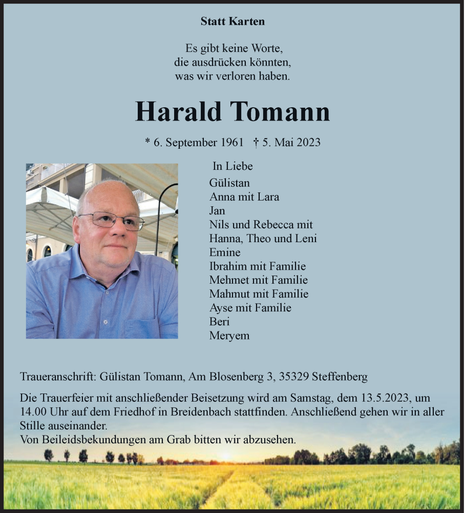  Traueranzeige für Harald Tomann vom 10.05.2023 aus Siegener Zeitung