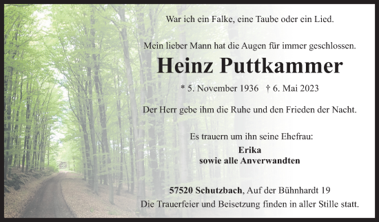 Traueranzeige von Heinz Puttkammer von Siegener Zeitung