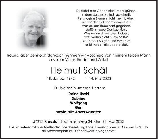Traueranzeige von Helmut Schäl von Siegener Zeitung