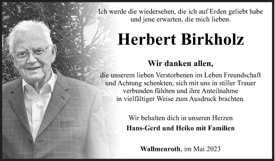Traueranzeige von Herbert Birkholz von Siegener Zeitung