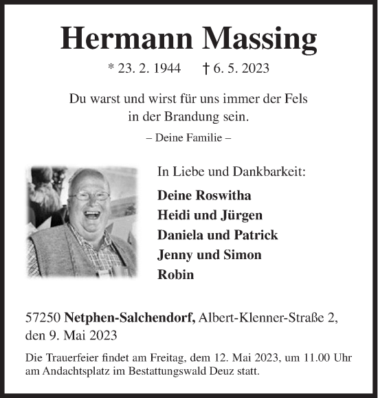 Traueranzeige von Hermann Massing von Siegener Zeitung