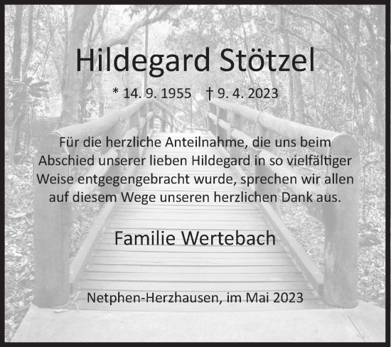 Traueranzeige von Hildegard Stötzel von Siegener Zeitung