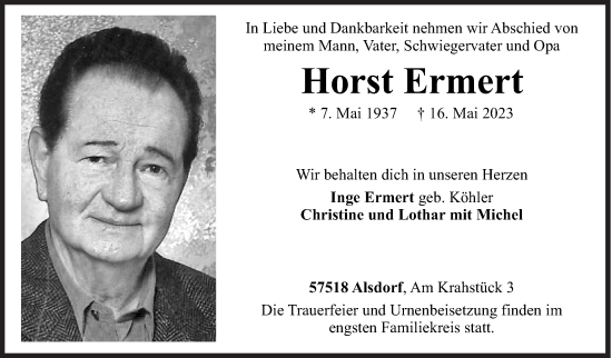 Traueranzeige von Horst Ermert von Siegener Zeitung