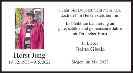 Traueranzeige von Horst Jung von Siegener Zeitung