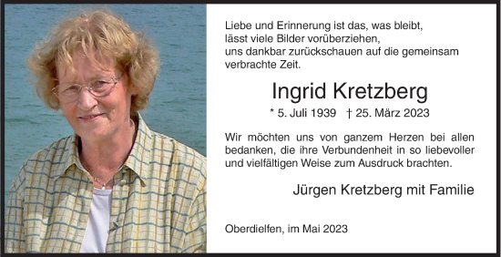 Traueranzeige von Ingrid Kretzberg von Siegener Zeitung