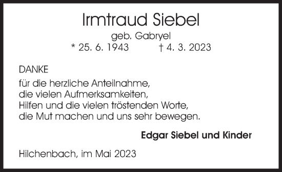 Traueranzeige von Irmtraud Siebel von Siegener Zeitung