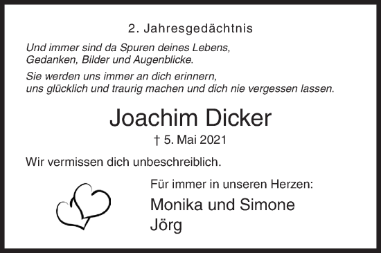 Traueranzeige von Joachim Dicker von Siegener Zeitung