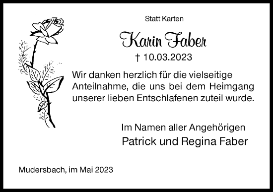 Traueranzeige von Karin Faber von Siegener Zeitung
