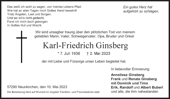 Traueranzeige von Karl-Friedrich Ginsberg von Siegener Zeitung