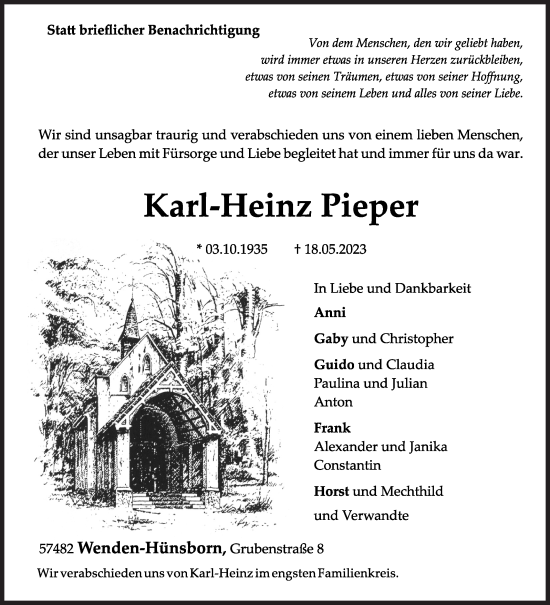 Traueranzeige von Karl-Heinz Pieper von Siegener Zeitung