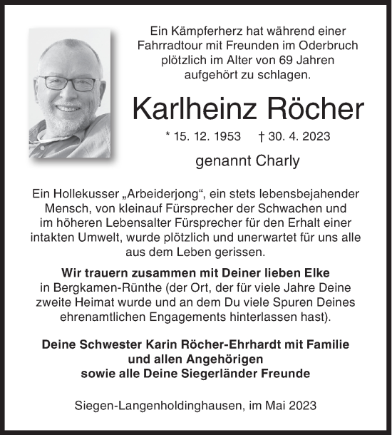 Traueranzeige von Karlheinz Röcher von Siegener Zeitung