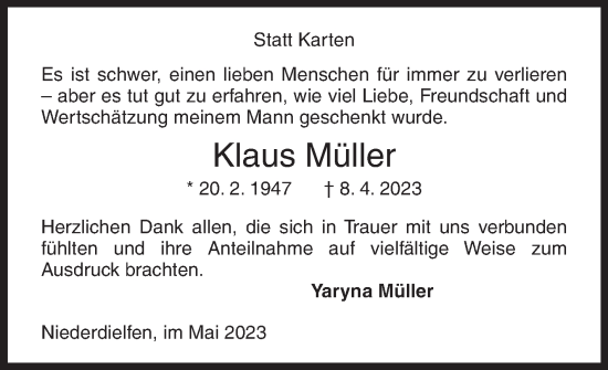 Traueranzeige von Klaus Müller von Siegener Zeitung