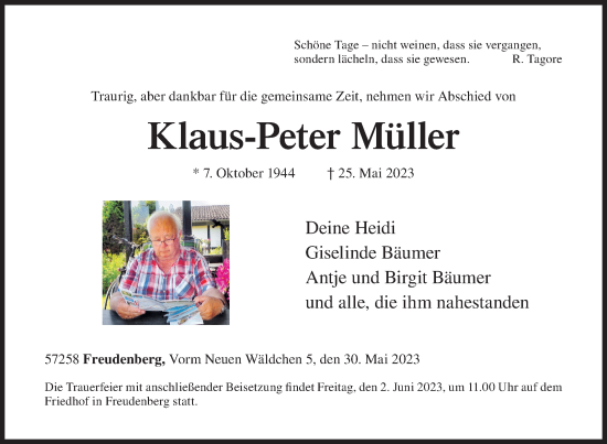 Traueranzeige von Klaus-Peter Müller von Siegener Zeitung