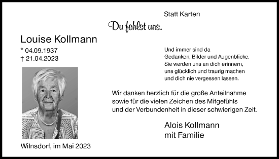 Traueranzeige von Louise Kollmann von Siegener Zeitung
