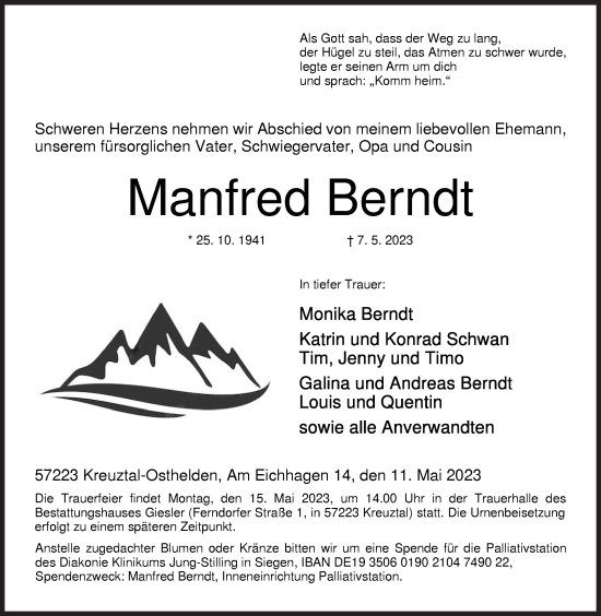 Traueranzeige von Manfred Berndt von Siegener Zeitung