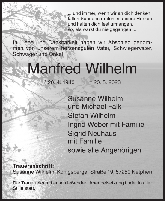 Traueranzeige von Manfred Wilhelm von Siegener Zeitung