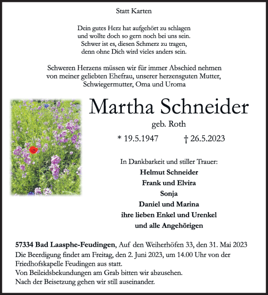 Traueranzeige von Martha Schneider von Siegener Zeitung