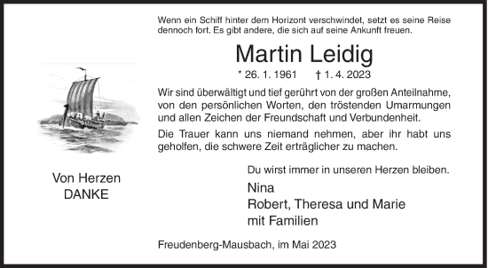 Traueranzeige von Martin Leidig von Siegener Zeitung