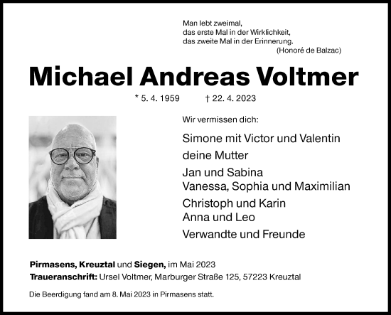 Traueranzeige von Michael Andreas Voltmer von Siegener Zeitung