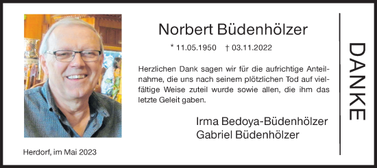 Traueranzeige von Norbert Büdenhölzer von Siegener Zeitung