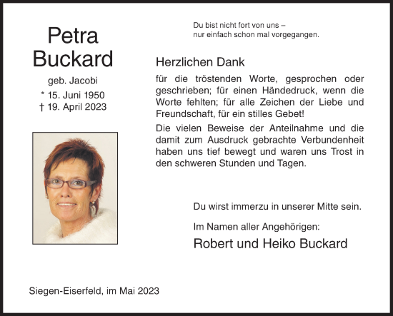Traueranzeige von Petra Buckard von Siegener Zeitung