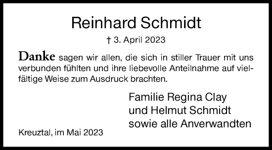 Traueranzeige von Reinhard Schmidt von Siegener Zeitung