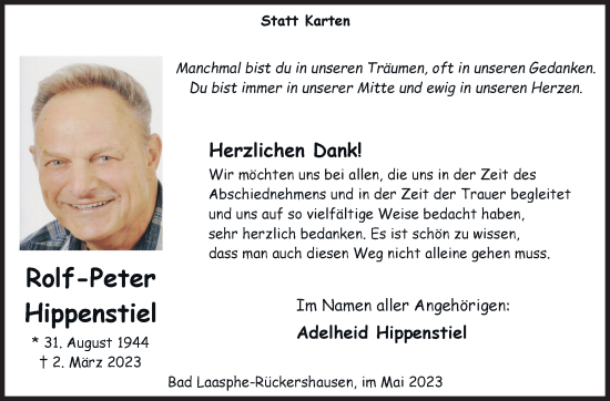 Traueranzeige von Rolf-Peter Hippenstiel von Siegener Zeitung