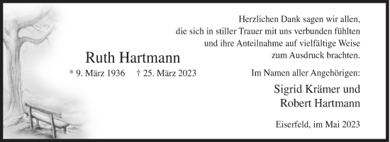 Traueranzeige von Ruth Hartmann von Siegener Zeitung