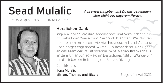Traueranzeige von Sead Mulalic von Siegener Zeitung