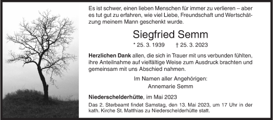 Traueranzeige von Siegfried Semm von Siegener Zeitung