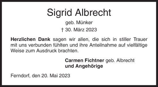 Traueranzeige von Sigrid Albrecht von Siegener Zeitung