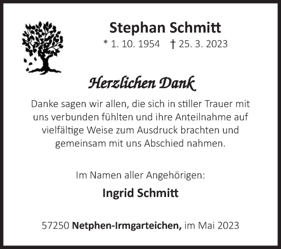 Traueranzeige von Stephan Schmitt von Siegener Zeitung
