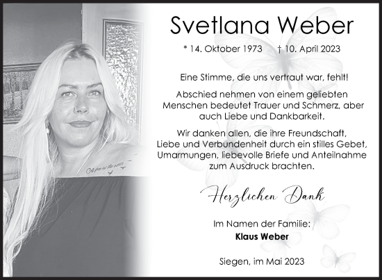 Traueranzeige von Svetlana Weber von Siegener Zeitung