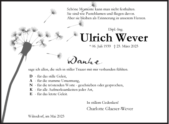 Traueranzeige von Ulrich Wever von Siegener Zeitung