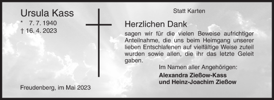 Traueranzeige von Ursula Kass von Siegener Zeitung