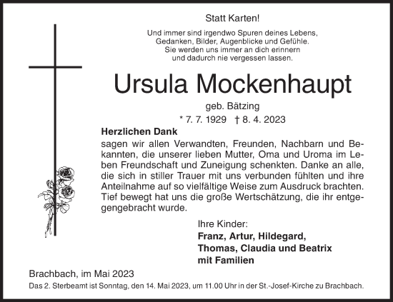 Traueranzeige von Ursula Mockenhaupt von Siegener Zeitung