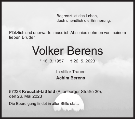 Traueranzeige von Volker Berens von Siegener Zeitung